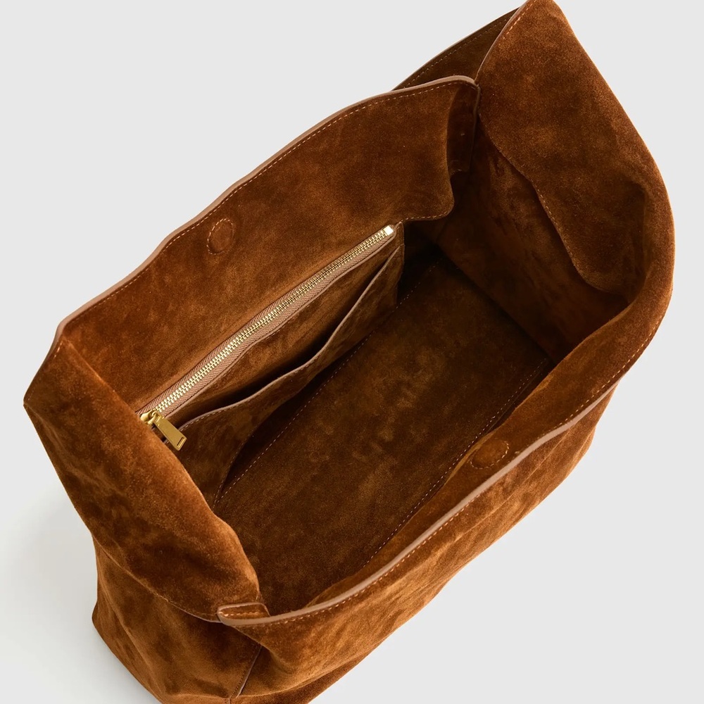 Italian Suede Slouchy Shoulder Bag in Whiskey - Picture 7 of 11